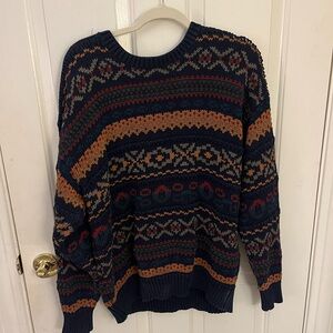 Men's Navy Patterned Crewneck Sweater